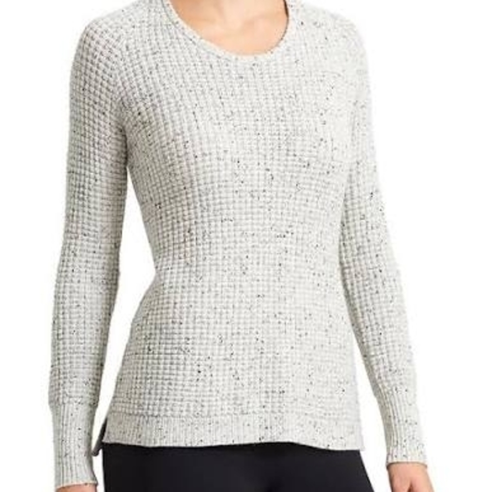 Athleta Cashmere Waffle Lodge Sweater, Grey Donegal